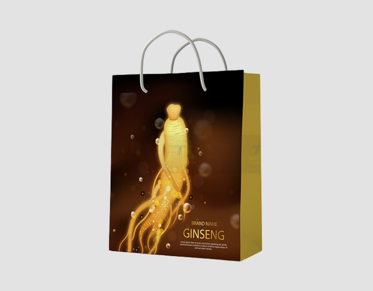 In túi giấy đựng nhân sâm màu vàng gold