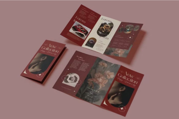 Mẫu brochure trang sức tone đỏ đậm