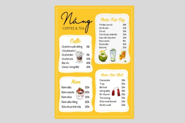 Mẫu menu quán trà đá giấy couche