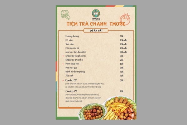 Mẫu menu quán trà đá thiết kế rõ ràng