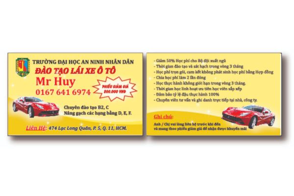 Mẫu card visit dạy lái xe đẹp, chất lượng cao