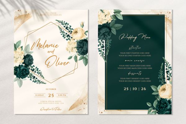 Mẫu thiệp cưới hoa lá đẹp, thiết kế chuyên nghiệp