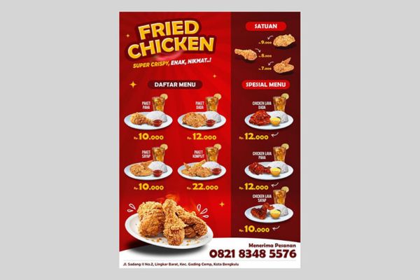Mẫu tờ rơi gà rán đẹp, thiết kế theo yêu cầu