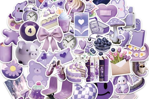 Bộ sticker màu tím đẹp, thiết kế theo yêu cầu