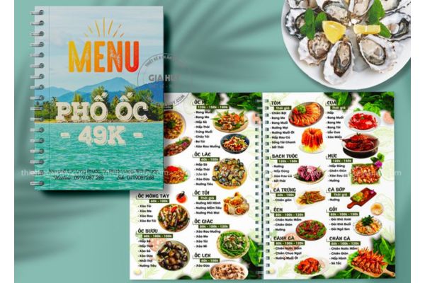 Mẫu menu quán ốc đẹp, giá rẻ tại Hà Nội