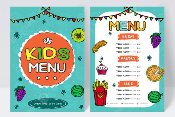 Mẫu thiết kế menu kids đẹp, chất lượng cao
