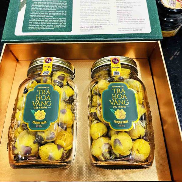 In tem trà hoa vàng đẹp, thiết kế theo yêu cầu