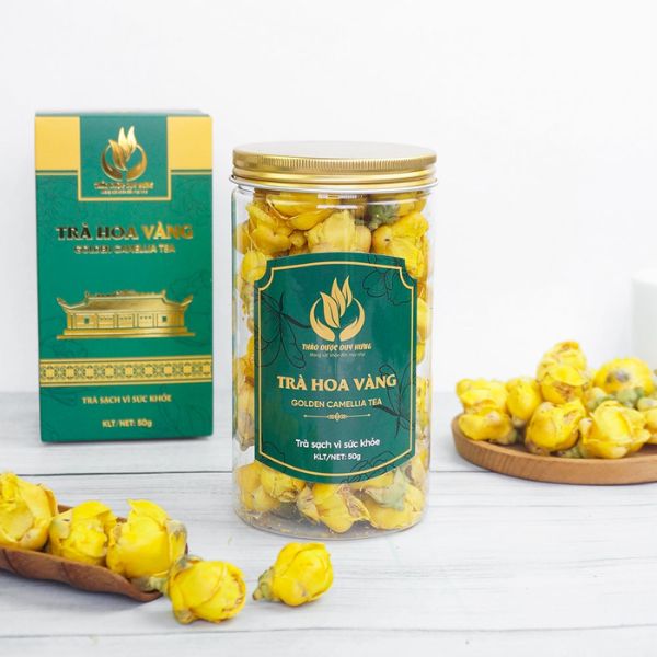 In tem trà hoa vàng đẹp, thiết kế theo yêu cầu