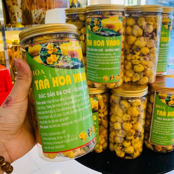 In tem trà hoa vàng đẹp, thiết kế theo yêu cầu