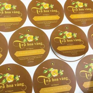 In tem trà hoa vàng đẹp, thiết kế theo yêu cầu
