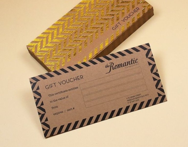 In voucher giấy kraft ánh vàng