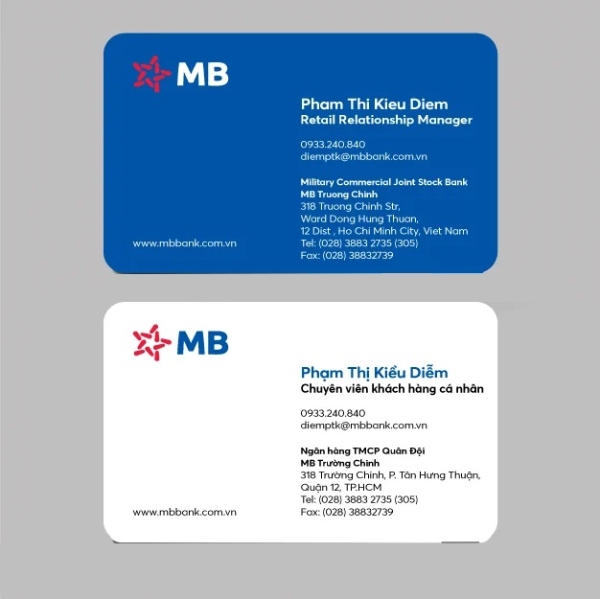 In Hoa Long nhận thiết kế và in ấn mẫu card visit ngân hàng mb bank theo yêu cầu