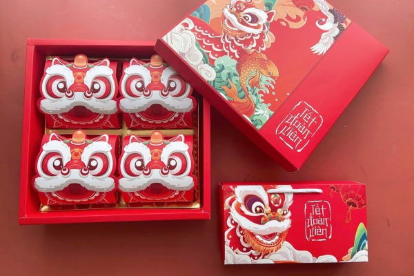 Mẫu in hộp bánh trung thu múa lân đẹp mắt