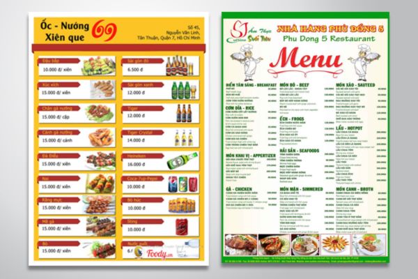 Mẫu menu quán ốc đẹp, giá rẻ tại Hà Nội