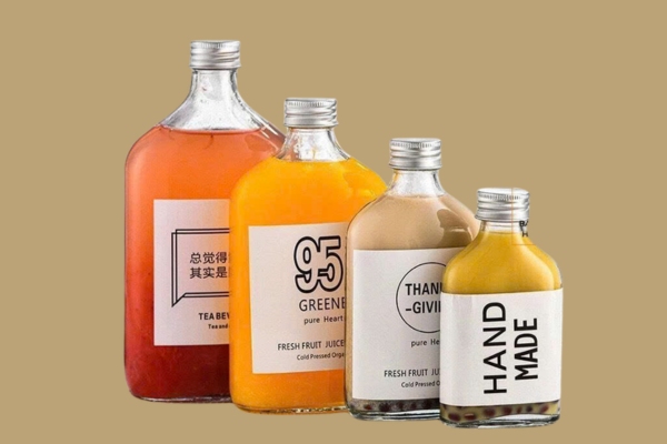 Mẫu in tem dán chai thuỷ tinh đựng nước ép đẹp mắt