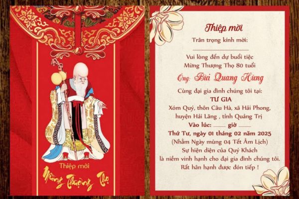 Mẫu thiệp mời mừng thọ chất lượng cao