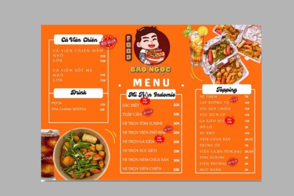 Mẫu menu cá viên chiên màu sắc bắt mắt