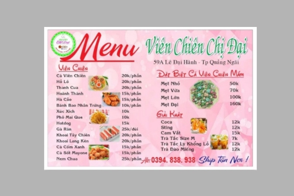 Mẫu menu cá viên chiên thu hút