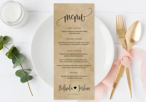 In Hoa Long nhận thiết kế và in ấn mẫu menu giấy kraft đám cưới