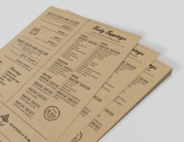 In Hoa Long nhận thiết kế và in ấn mẫu menu giấy kraft giá rẻ