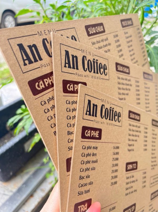 In Hoa Long nhận thiết kế và in ấn mẫu menu giấy kraft quán cà phế
