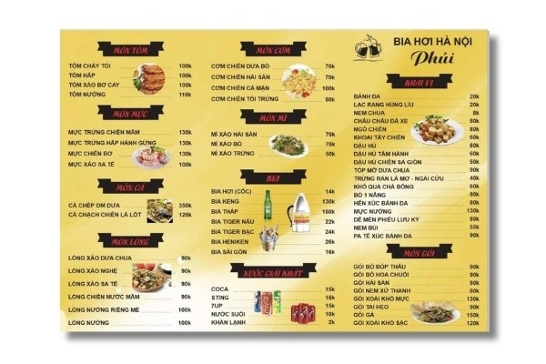 In Hoa Long nhận thiết kế và in ấn mẫu menu quán bia hơi cao cấp