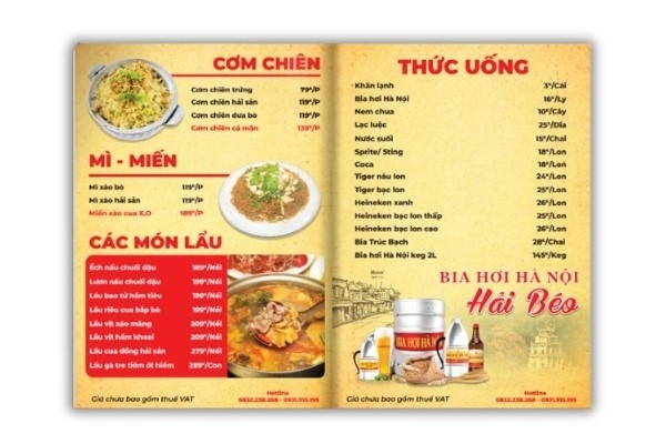 In Hoa Long nhận thiết kế và in ấn mẫu menu quán bia hơi chất lượng
