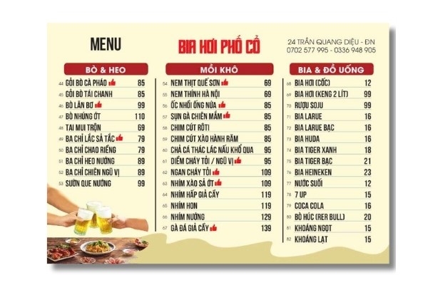 In Hoa Long nhận thiết kế và in ấn mẫu menu quán bia hơi giá rẻ