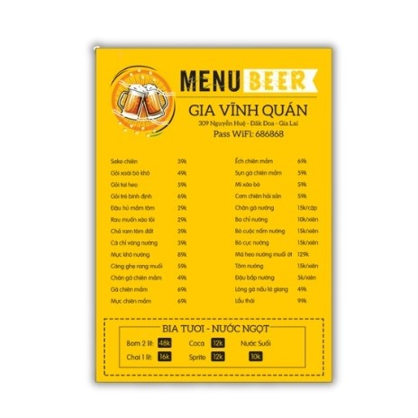In Hoa Long nhận thiết kế và in ấn mẫu menu quán bia hơi lấy ngay