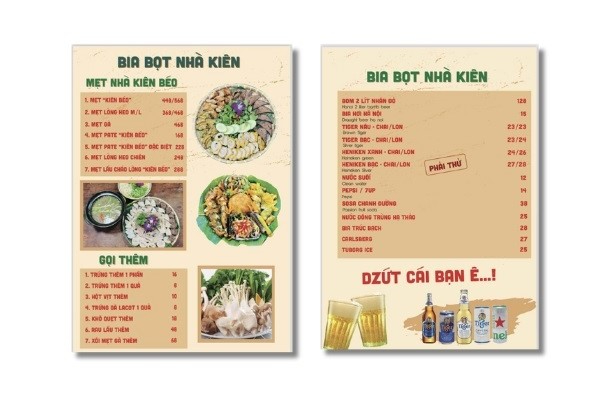 In Hoa Long nhận thiết kế và in ấn mẫu menu quán bia hơi nhà kien