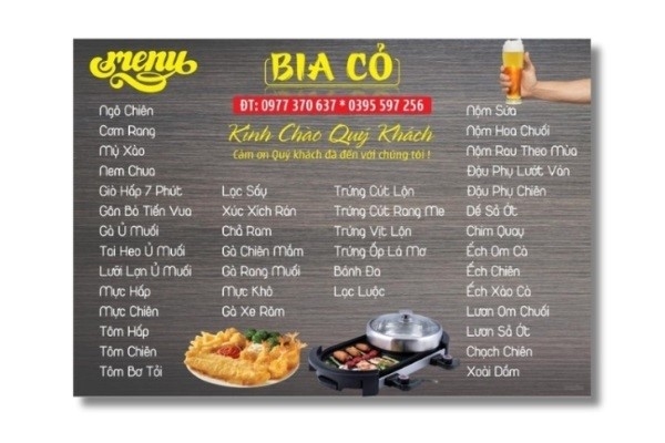 In Hoa Long nhận thiết kế và in ấn mẫu menu quán bia hơi sang trọng