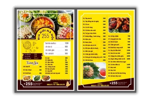 In Hoa Long nhận thiết kế và in ấn mẫu menu quán bia hơi theo yêu cầu