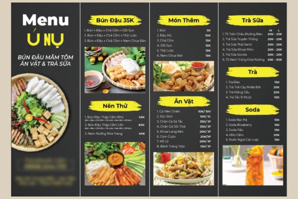 Mẫu menu bún đậu đẹp, chất lượng cao