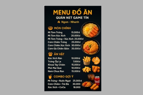 Mẫu menu quán net hiện đại
