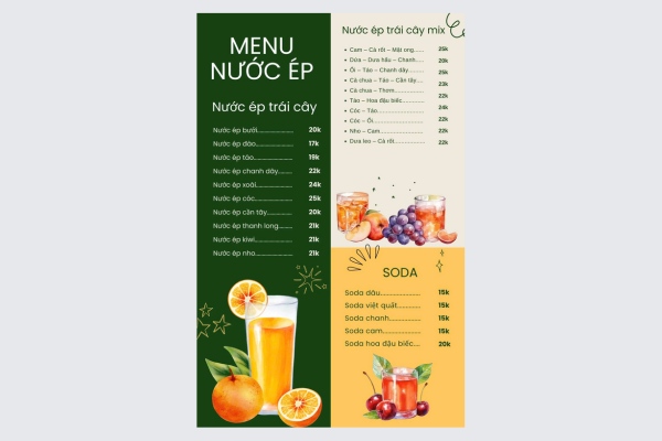 Mẫu menu quán nước ép thu hút