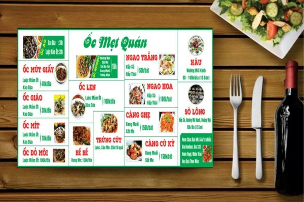 Mẫu menu quán ốc đẹp, giá rẻ tại Hà Nội