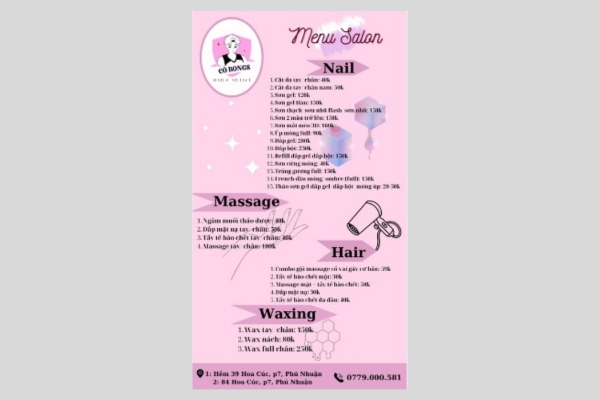 Mẫu menu tiệm nail đẹp mắt, chuyên nghiệp