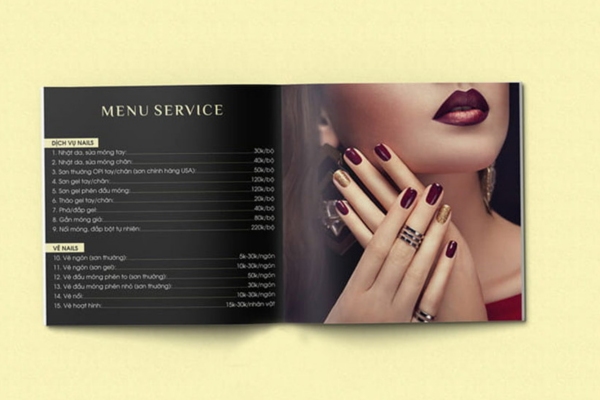 Mẫu menu tiệm nail đóng quyển