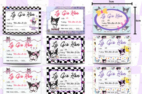 Mẫu nhãn vở kuromi đẹp mắt ghi thông tin