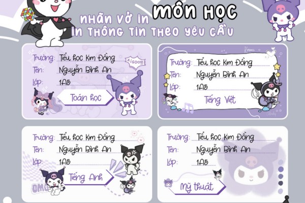 Mẫu nhãn vở kuromi theo yêu cầu