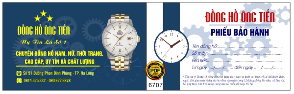 In Hoa Long nhận thiết kế và in ấn mẫu phiếu bảo hành đồng hồ lấy ngay
