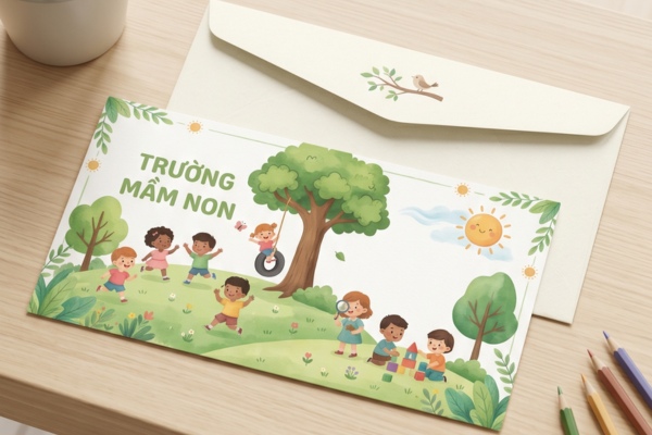 Mẫu phong bì trường mầm non chuyên nghiệp
