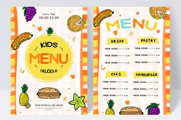 Mẫu thiết kế menu kids đẹp, chất lượng cao