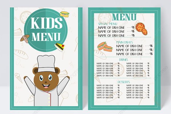 Mẫu thiết kế menu kids đẹp, chất lượng cao