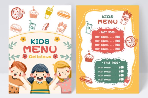 Mẫu thiết kế menu kids đẹp, chất lượng cao