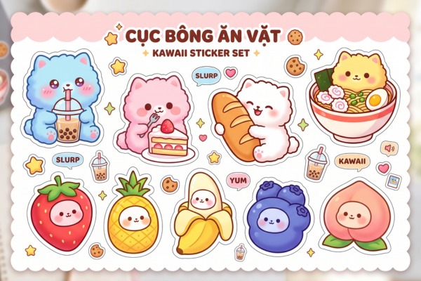 Bộ sticker cục bông đẹp mắt, cute