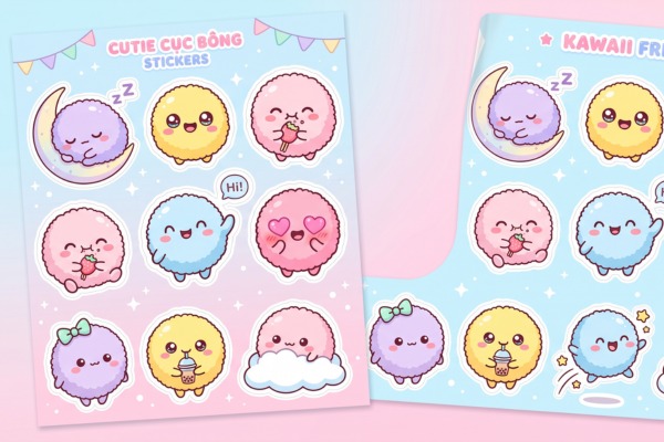 Bộ sticker cục bông chống nước