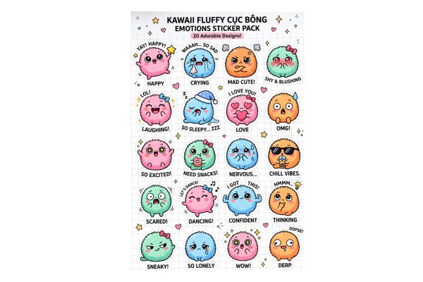 Bộ sticker cục bông decal nhựa