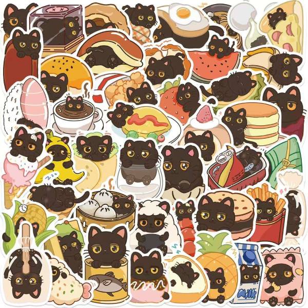 In Hoa Long nhận thiết kế và in ấn bộ sticker mèo đen và đồ ăn