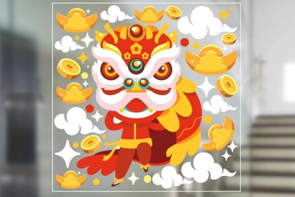 Bộ sticker múa lân đẹp dán kính